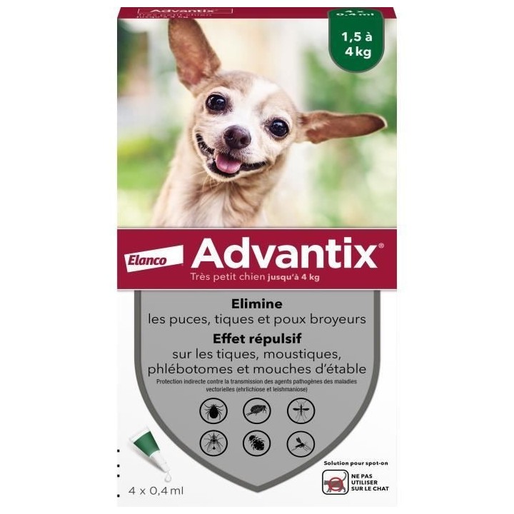 Advantix Chien Solution Antiparasitaire Puces Tiques Répulsif Mouches