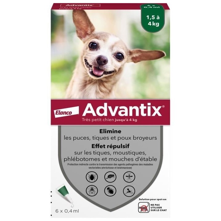 ADVANTIX Chien Solution Antiparasitaire Tres Petite Race 1,5 a 4kg 6 p