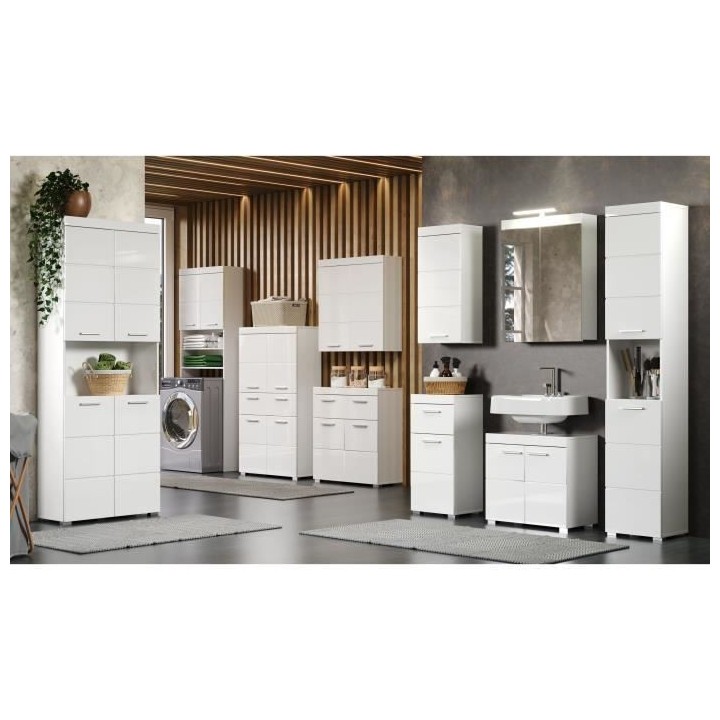 Meuble sous vasque AMANDA - 2 portes - L60 x H56 x P34 cm - Blanc - TR