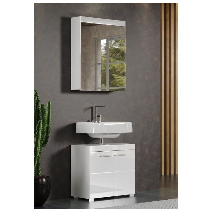 Armoire de salle de bain AMANDA - 2 portes miroir - L60 x P17 x H77 cm
