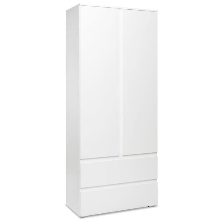 Armoire IMAGE7 - 2 portes + 2 tiroirs - Blanc Mat - L80 x H191 x P40 c