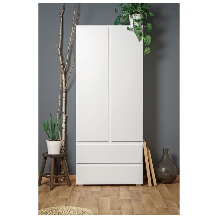 Armoire IMAGE7 - 2 portes + 2 tiroirs - Blanc Mat - L80 x H191 x P40 c