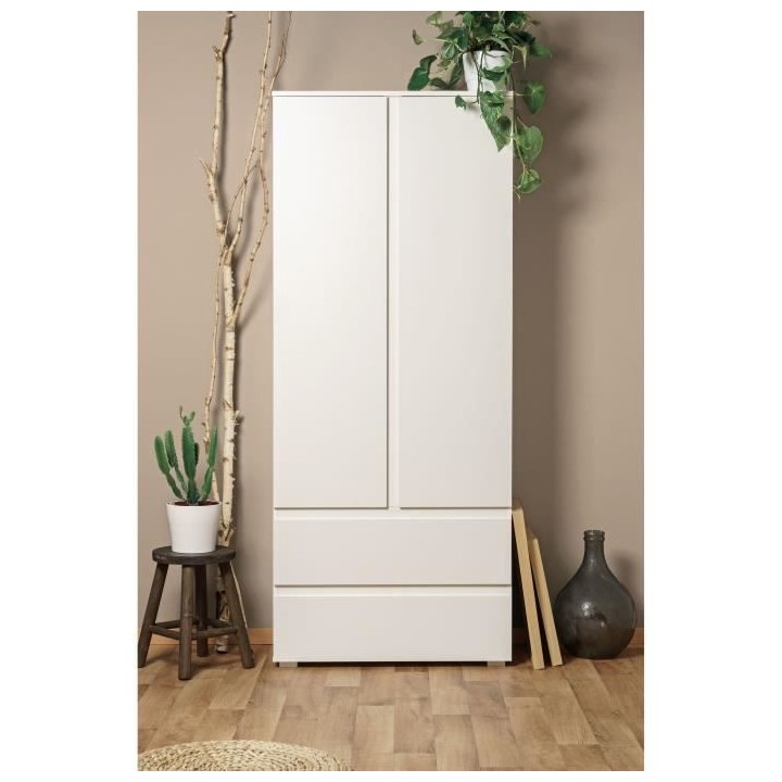 Armoire IMAGE7 - 2 portes + 2 tiroirs - Blanc Mat - L80 x H191 x P40 c