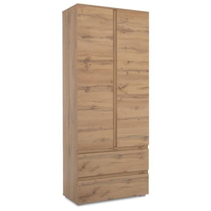 Armoire IMAGE 7 - Décor chene - 2 portes + 2 tiroirs - L80 x H191 x P