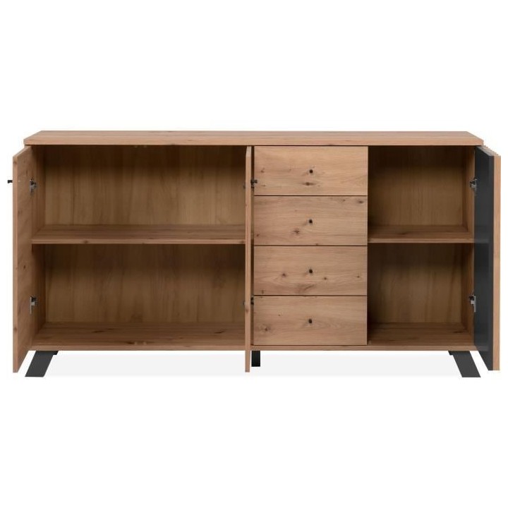 Buffet salle a manger MEDAN - Décor chene artisan et anthracite - 3 p