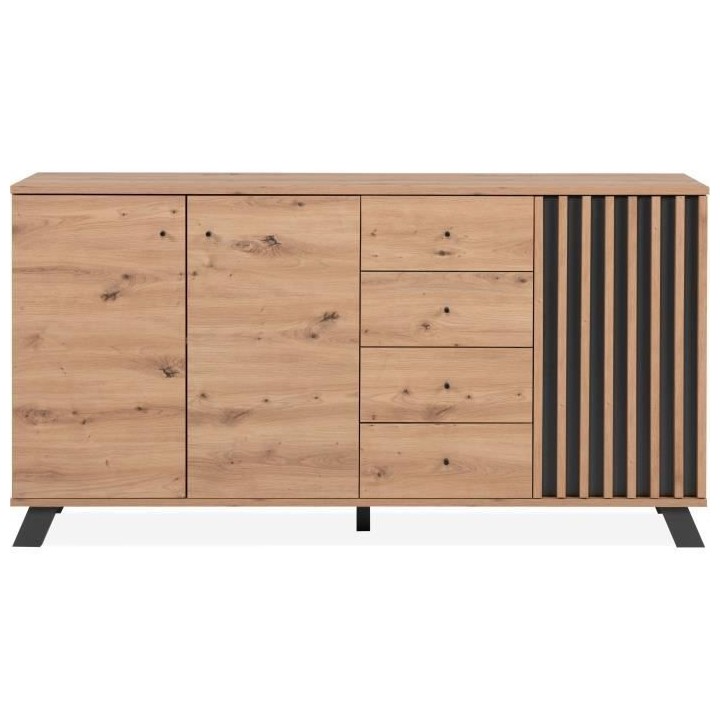 Buffet salle a manger MEDAN - Décor chene artisan et anthracite - 3 p