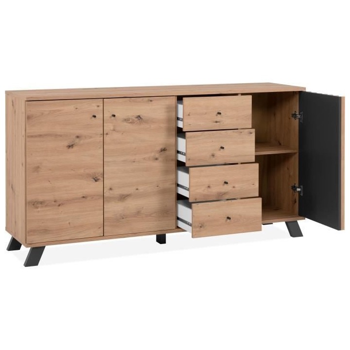 Buffet salle a manger MEDAN - Décor chene artisan et anthracite - 3 p