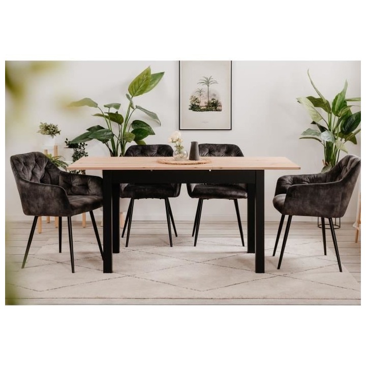 Table extensible Coburg - Décor chene artisan et noir - Allonge de 40