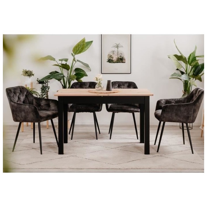 Table extensible Coburg - Décor chene artisan et noir - Allonge de 40