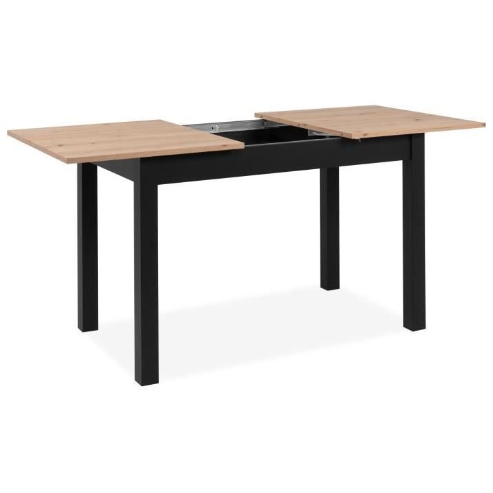 Table extensible Coburg - Décor chene artisan et noir - Allonge de 40