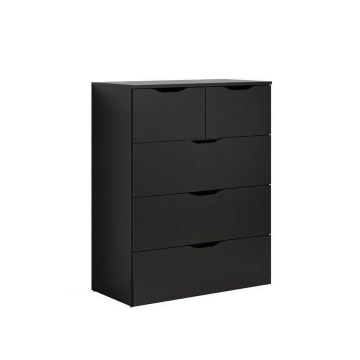 Commode BASIX - 5 tiroirs - Noir Mat - L80 x P40 x H101 cm