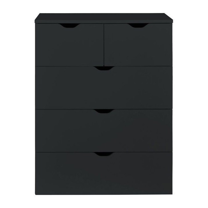 Commode BASIX - 5 tiroirs - Noir Mat - L80 x P40 x H101 cm