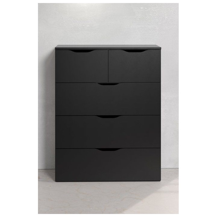 Commode BASIX - 5 tiroirs - Noir Mat - L80 x P40 x H101 cm