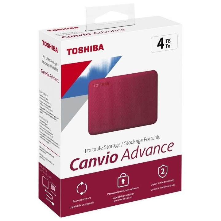 Disque dur externe - TOSHIBA - Canvio Advance - 4 To - Rouge