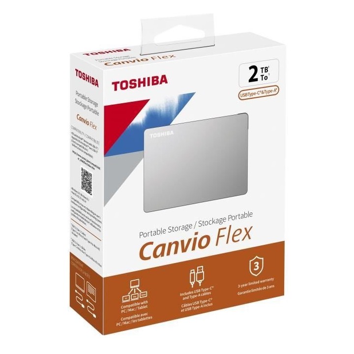 Disque dur externe - TOSHIBA - Canvio Flex - 2To - USB 3.2 / USB-C - 2