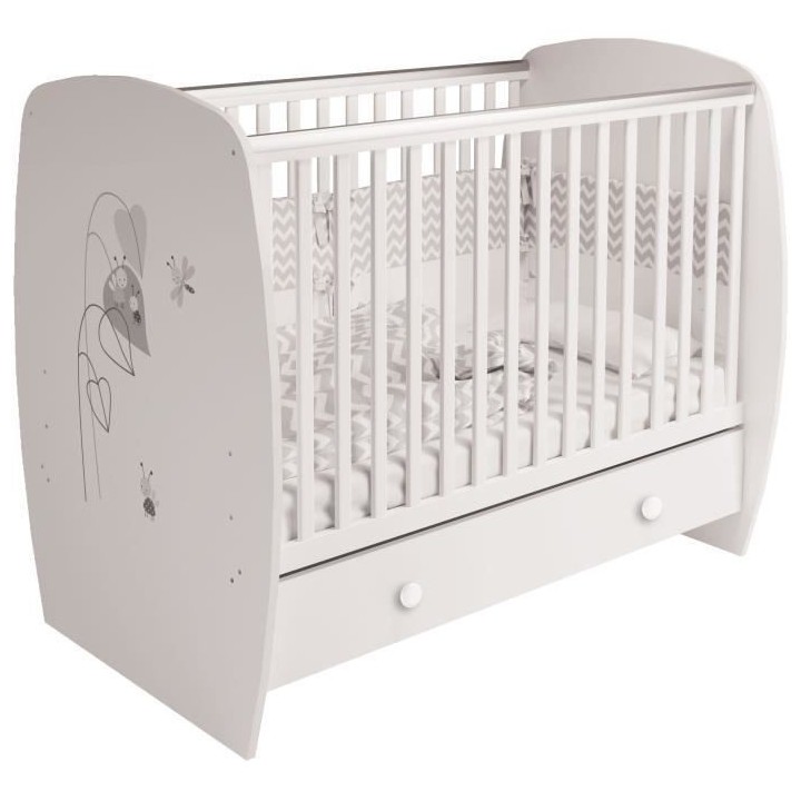 Lit classique - POLINI KIDS - AMIS ZEN - Blanc - 120x60cm - Avec tiroi