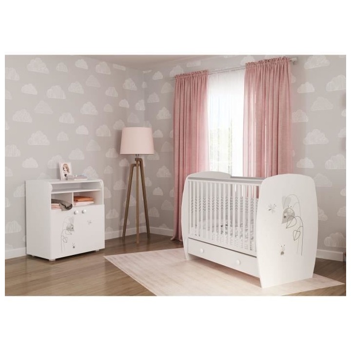 Lit classique - POLINI KIDS - AMIS ZEN - Blanc - 120x60cm - Avec tiroi