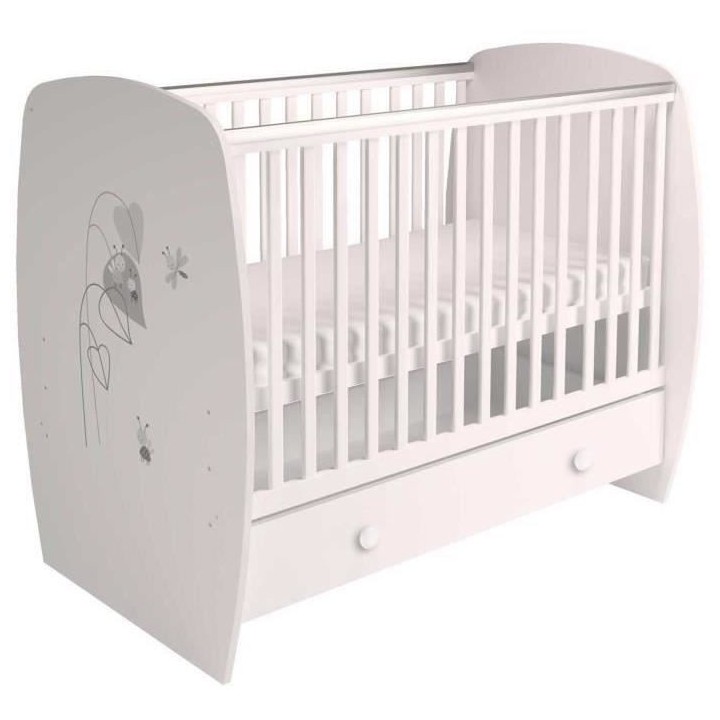 Lit classique - POLINI KIDS - AMIS ZEN - Blanc - 120x60cm - Avec tiroi