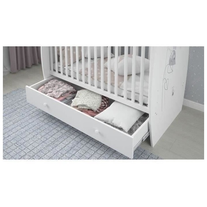 Lit classique - POLINI KIDS - AMIS ZEN - Blanc - 120x60cm - Avec tiroi
