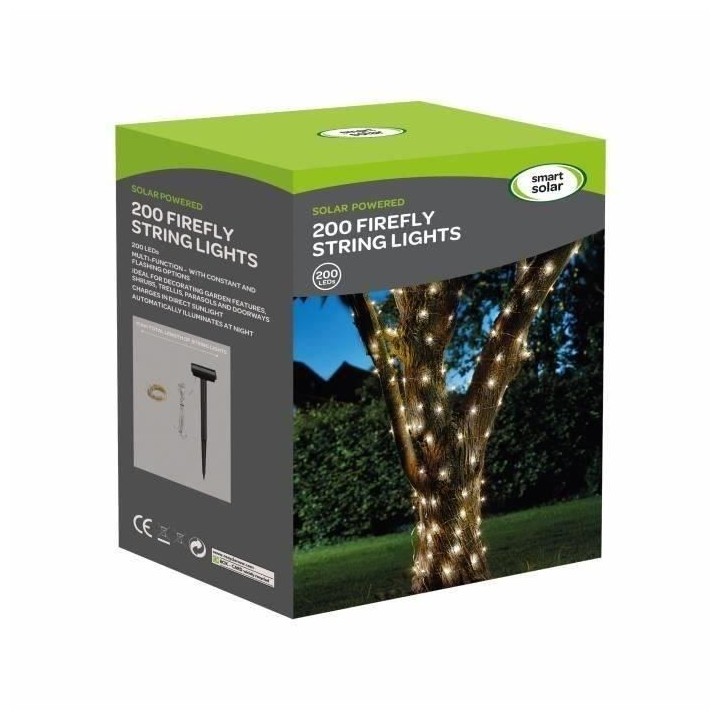Guirlande solaire extérieure LUCIOLE 200 leds blanc chaud - SMART GAR