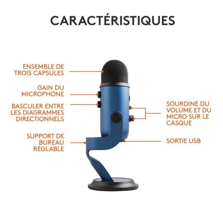 Microphone USB Premium - LOGITECH G - Yeti - Pour Enregistrement, Stre