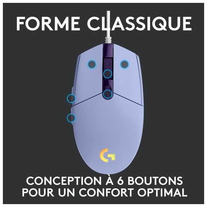 Souris Gaming Filaire - LOGITECH G - G203 - LIGHTSYNC - RGB - Couleur