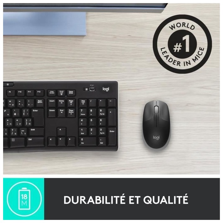 Souris sans fil - Logitech - M190 ergonomique - Gris