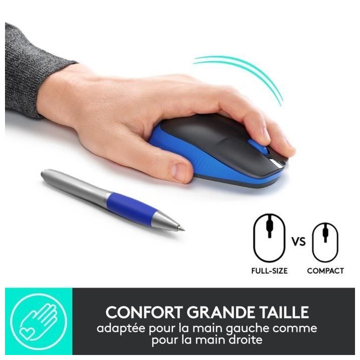 Souris sans fil - Logitech - M190 ergonomique - Bleu