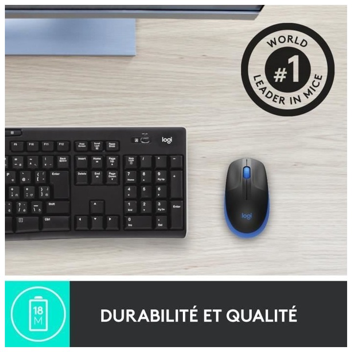 Souris sans fil - Logitech - M190 ergonomique - Bleu