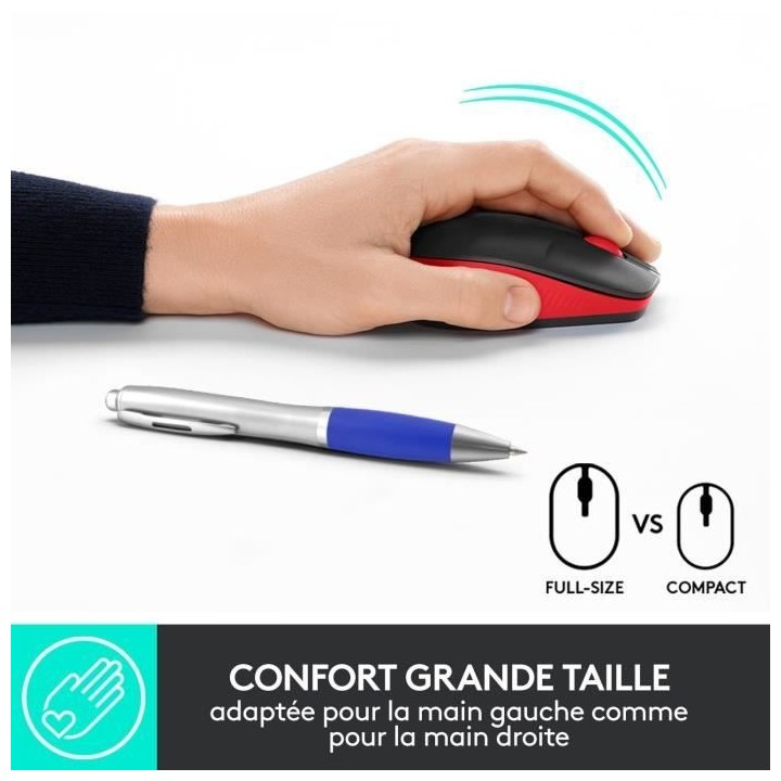 Souris sans fil - Logitech - M190 - ergonomique - Rouge