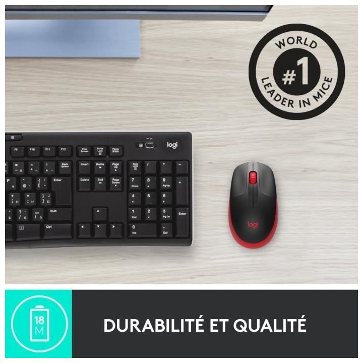 Souris sans fil - Logitech - M190 - ergonomique - Rouge