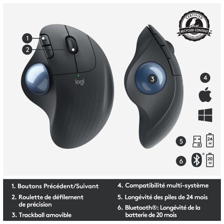 Souris Ergonomique - Sans fil - LOGITECH - ERGO M575 - Trackball - Gra