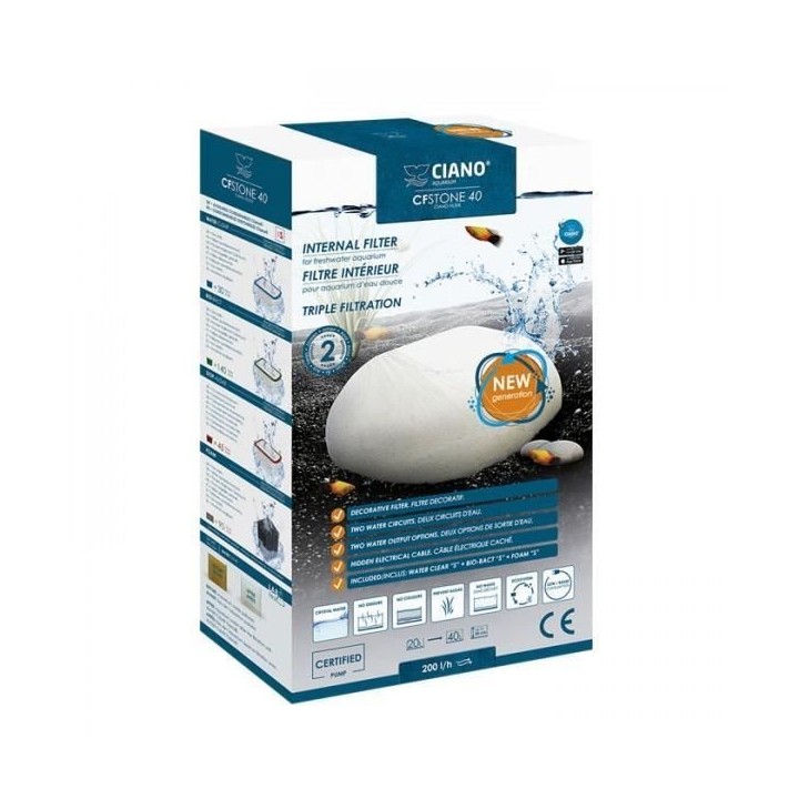 CIANO CF Stone 80 filtre interne forme galet pour aquarium jusqu'a 80L