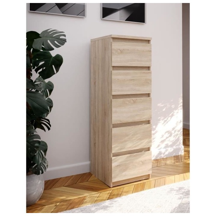 Commode CHELSEA 5 tiroirs - L 41,8 x P 42,2 x H 128,1 - Décor chene s