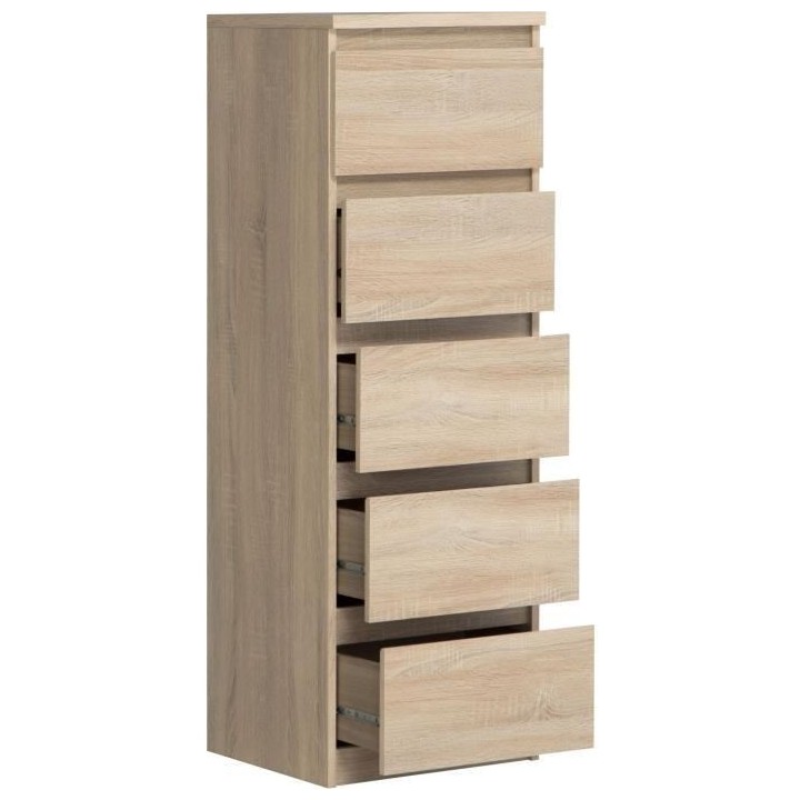 Commode CHELSEA 5 tiroirs - L 41,8 x P 42,2 x H 128,1 - Décor chene s