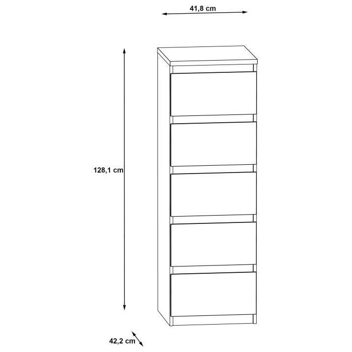 Commode CHELSEA 5 tiroirs - L 41,8 x P 42,2 x H 128,1 - Décor chene s
