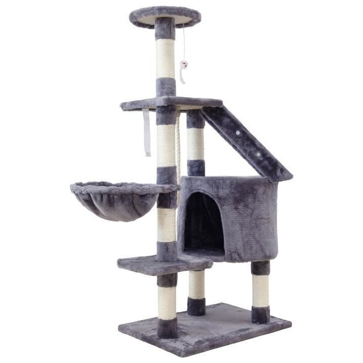 MARIE Arbre a chat gris 40 x 55 x 120cm - 3 plateformes, 1 échelle, 1
