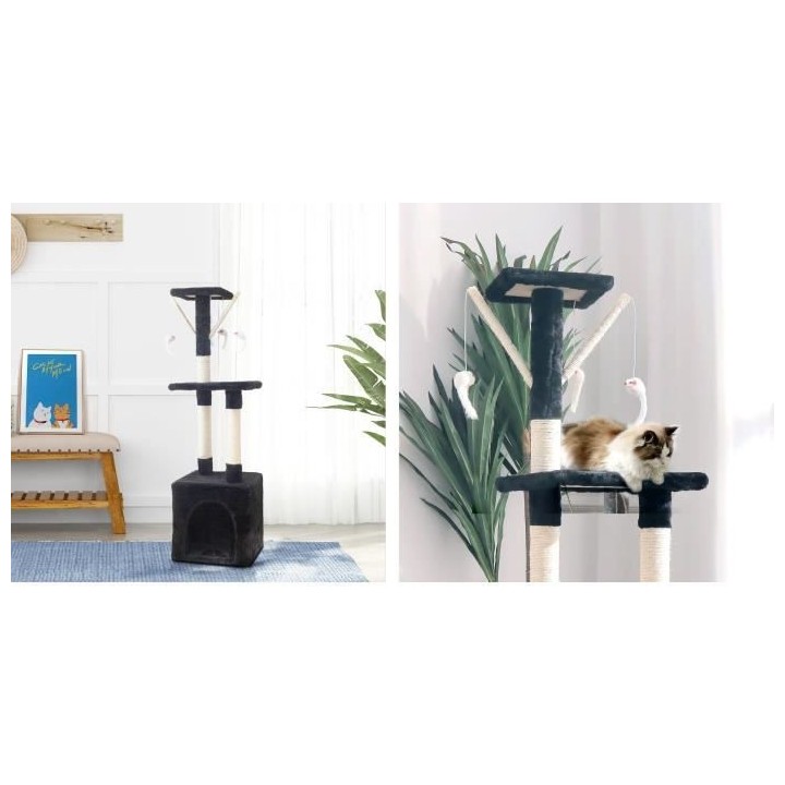 BETTY Arbre a chat noir 30 x 30 x 110 cm - 1 niche, 2 plateformes