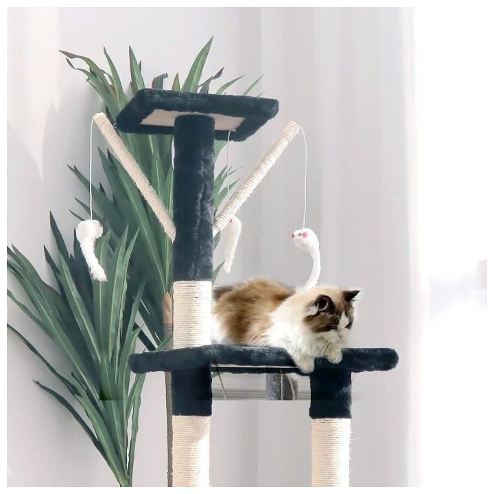 BETTY Arbre a chat noir 30 x 30 x 110 cm - 1 niche, 2 plateformes