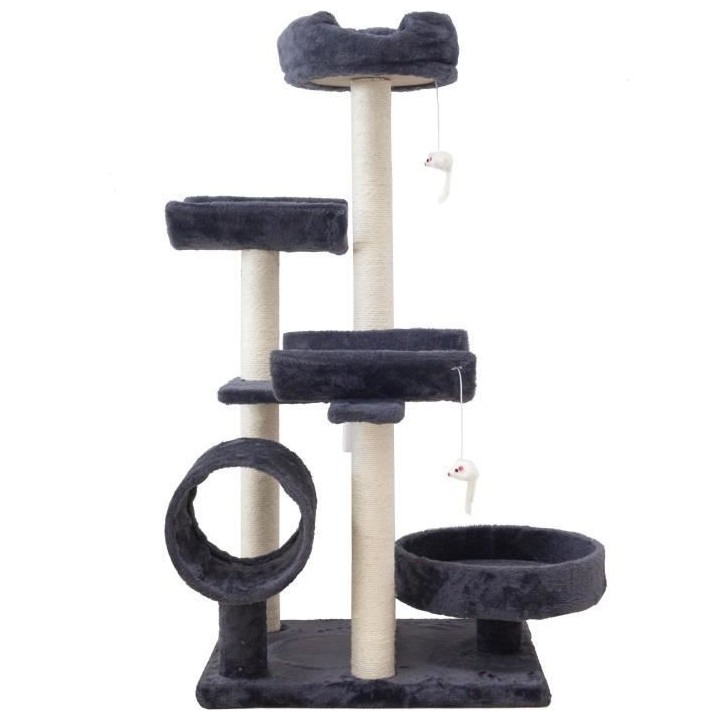 GARFIELD Arbre a chat gris 55 x 40 x 116 cm - 1 tunnel, 4 plateformes,