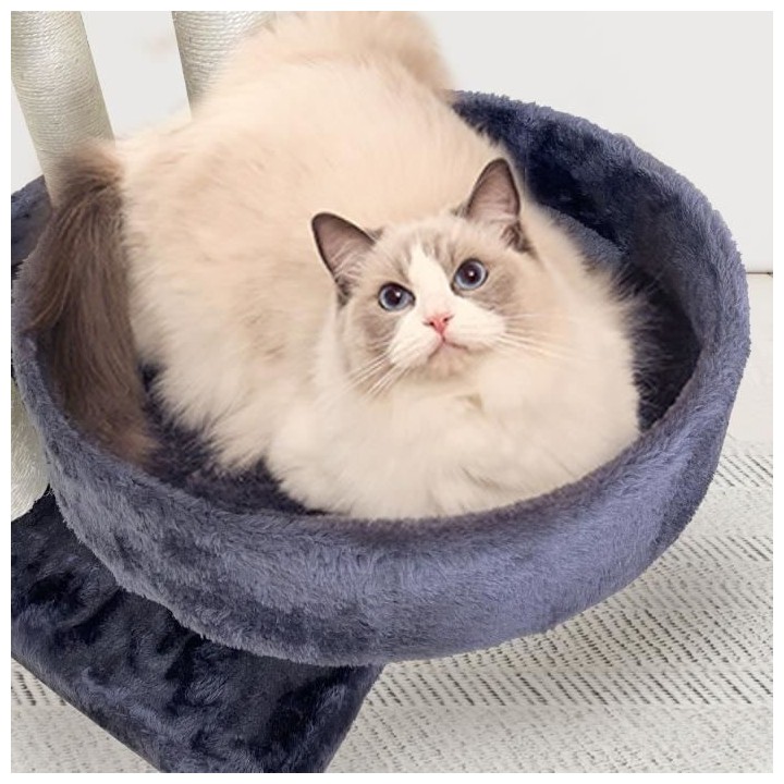 GARFIELD Arbre a chat gris 55 x 40 x 116 cm - 1 tunnel, 4 plateformes,