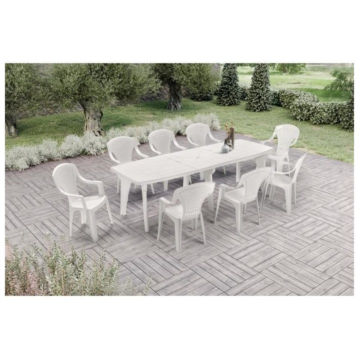 Table a rallonge - ARETA - LIPARI 2 - 180 x 250 x 90 cm - Blanc