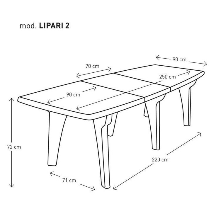 Table a rallonge - ARETA - LIPARI 2 - 180 x 250 x 90 cm - Blanc