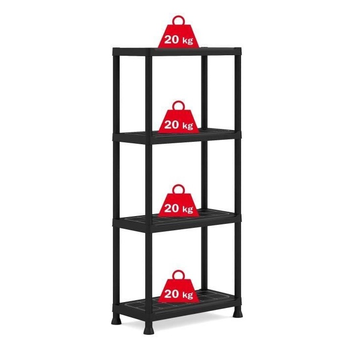 Etagere modulable KETER - Noir - 60 x 30 x 135 cm - 4 tablettes résis