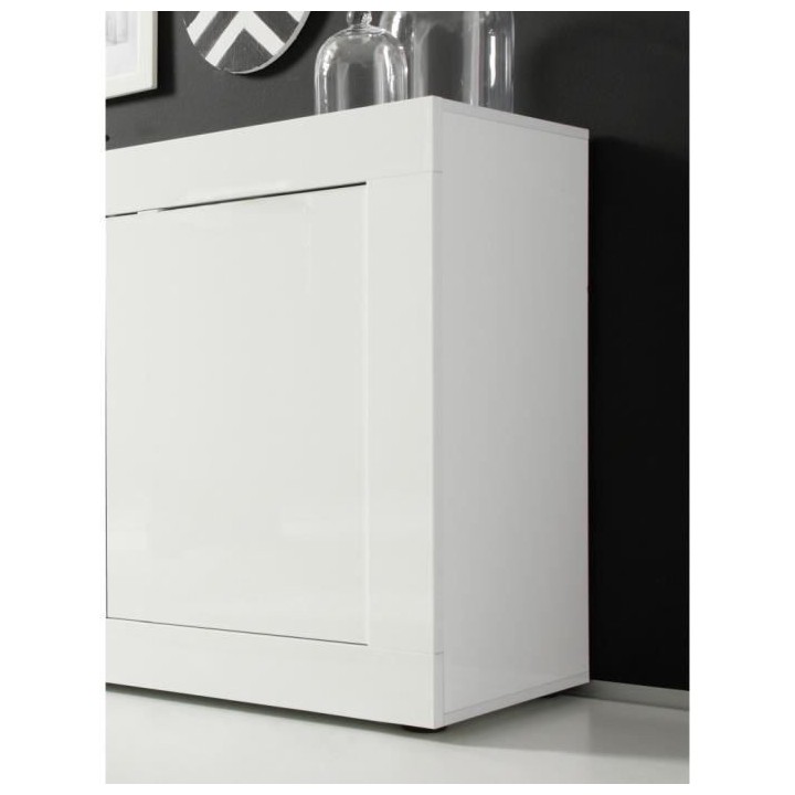 Buffet BASICO - Décor blanc laqué brillant - 3 Portes - L160 x P42 x