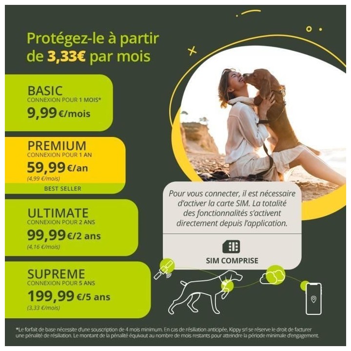 KIPPY - Collier GPS pour Chiens et Chats - Evo - 38 GR - Waterproof -