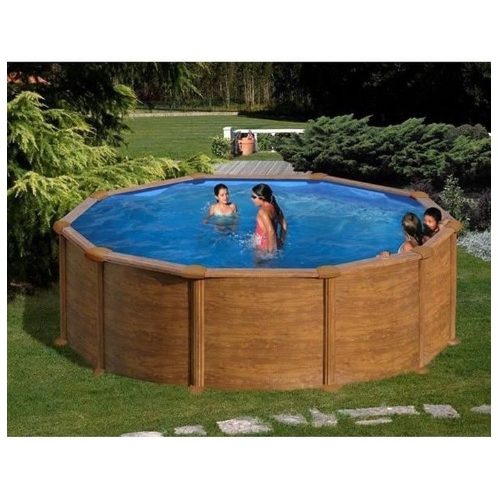 Piscine hors sol acier ronde imitation bois - Mauritus - Ø480 x 132 c