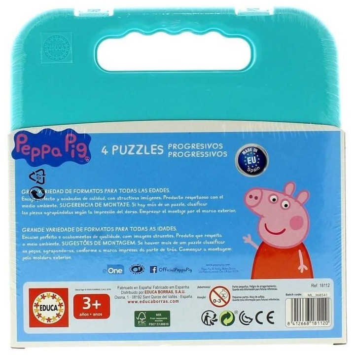 Puzzle Progressif Peppa Pig - Malette de 4 puzzles - 12 a 25 pieces -