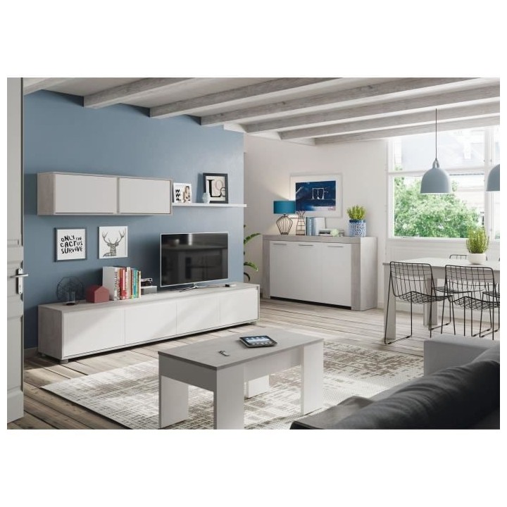 Ensemble meuble TV ALIDA - Meuble bas 4 portes + Meuble haut 2 portes