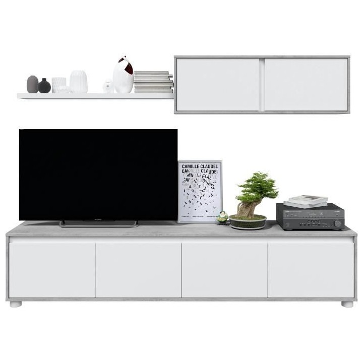 Ensemble meuble TV ALIDA - Meuble bas 4 portes + Meuble haut 2 portes